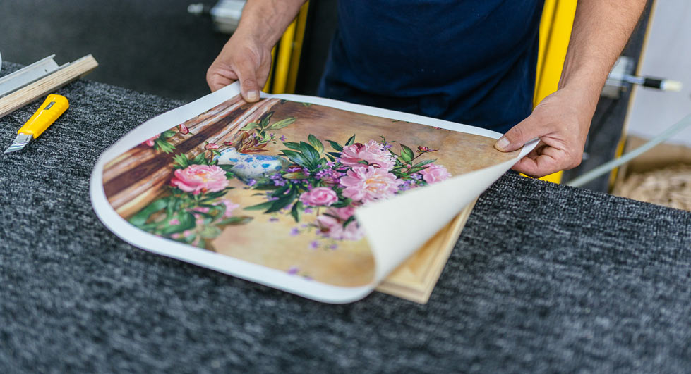 A canvas picture is stretched on a stretcher frame