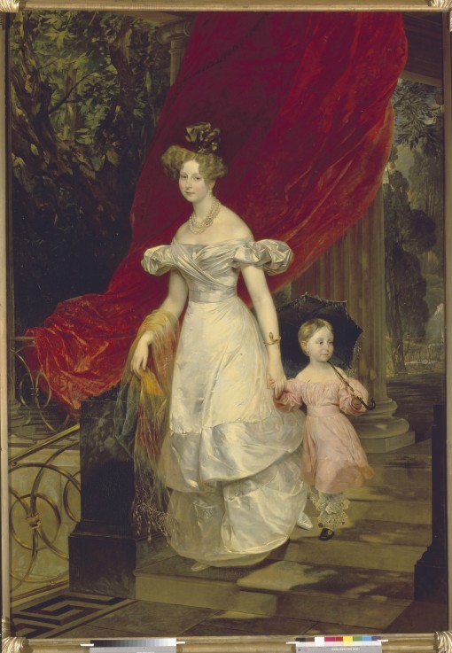 Portrait of Grand Duchess Elena Pavlovna of Russia (1807-1873) with her daughter Maria from Brüllow