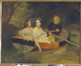 Self-portrait with Baroness Yekaterina Meller-Zakomelskaya and her daughter in a boat