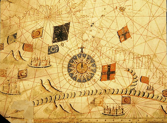 The Balkans, from a nautical atlas of the Mediterranean and Middle East (ink on vellum) from Calopodio da Candia