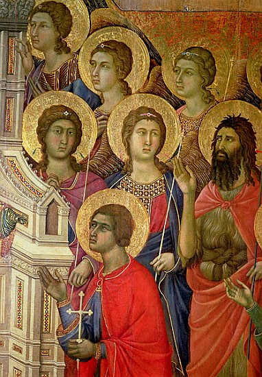Maesta: Detail of Saints, including St. John the Baptist, 1308-11 from Duccio di Buoninsegna