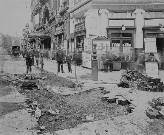 Removing the cobblestones outside the Criterion Theatre from English Photographer