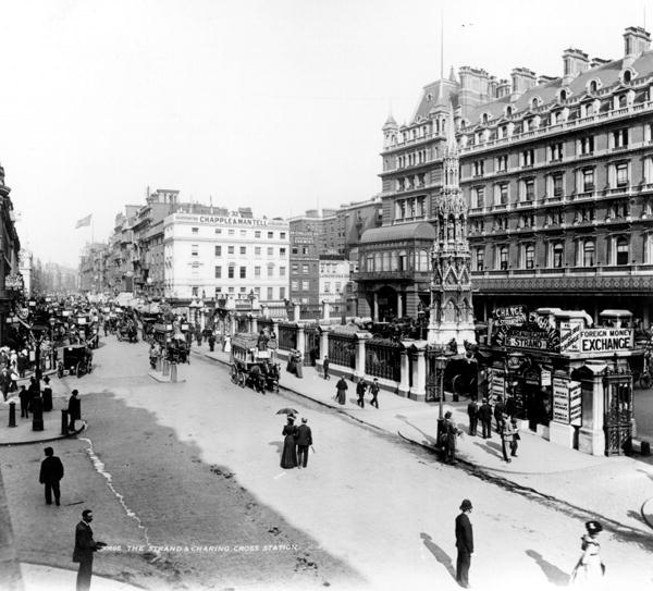 The Strand and Charing Cross Station, London, c.1890 (b/w photo)  from English Photographer