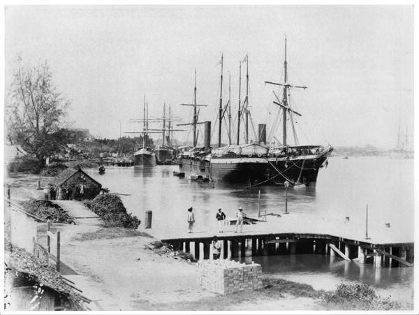 Liners of the Messageries Maritimes at Saigon, c.1900 (b/w photo)  from French Photographer