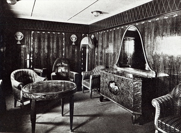 Saloon of a Luxury Apartment in the Ocean Liner ''Paris'', July 1921 (b/w photo)  from French Photographer