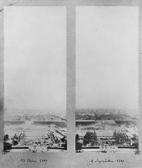 Two views of the construction of the Eiffel Tower, Paris, 10th August and 9th September 1887 (b/w ph