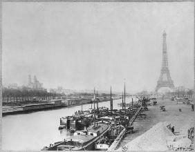 View of the banks of the Seine and the Eiffel Tower, Paris (b/w photo) 