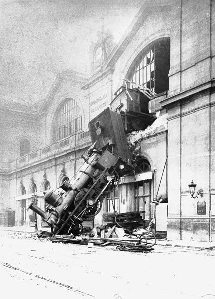 Train accident at the Gare Montparnasse in Paris on 22nd October 1895 (b/w photo)  from French Photographer