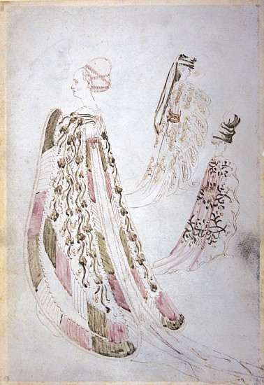 A woman and two men wearing long coats, c.1450 from Italian School