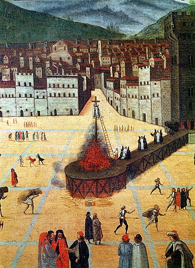 Savonarola Being Burnt at the Stake, Piazza della Signoria, Florence, detail of the fire from Italian School