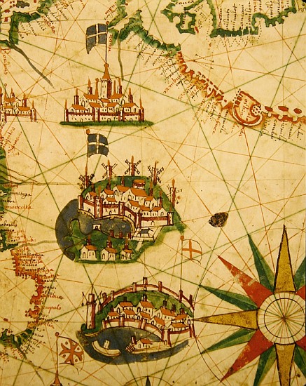 The Cities of Marseille and Genoa with their ports, from a nautical atlas, 1651(detail from 330919) from Pietro Giovanni Prunes