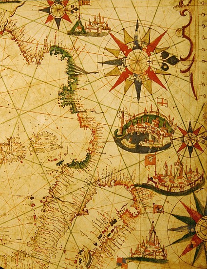 The south coast of France, Italy and Dalmatia, from a nautical atlas, 1651(detail from 330924) from Pietro Giovanni Prunes