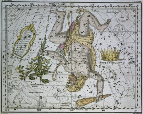 Hercules, from 'A Celestial Atlas', pub. in 1822 (coloured engraving) from A. Jamieson