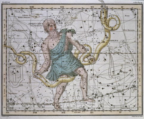 Ophiuchus or Serpentarius, from 'A Celestial Atlas', pub. in 1822 (coloured engraving) from A. Jamieson