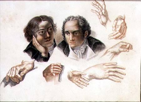 Studies of two gentleman's heads and hands from Abraham Constantin