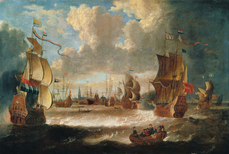 Ships in a lagoon from Abraham Storck