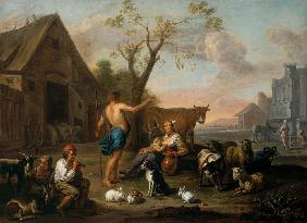 Animals and Figures in a Farmyard