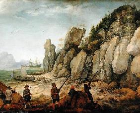 Detail of Wild goat hunting on the coast