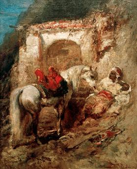 Zwei Freunde (Ein Araber mit seinem Pferd an einem Brunnen)