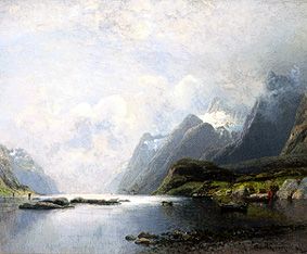 Fiord landscape with steamships and sailing boats from Adolf Schweitzer