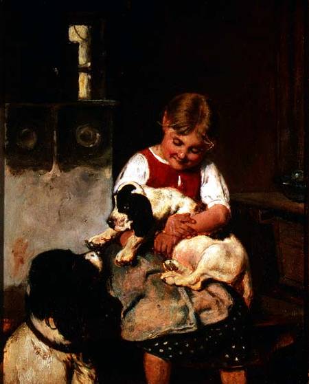Young girl with puppy from Adolph Eberle