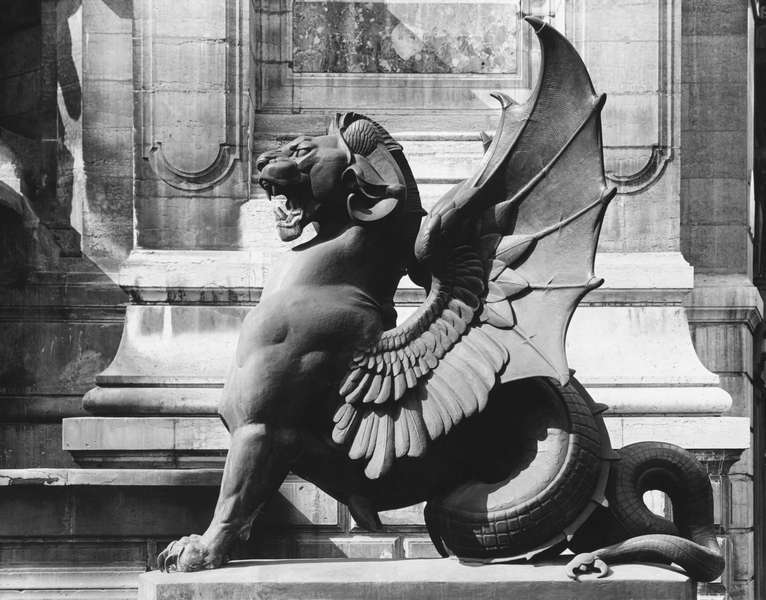 Chimaera from the St. Michel fountain, Paris, c.1860 (b/w photo)  from Adolphe Giraudon