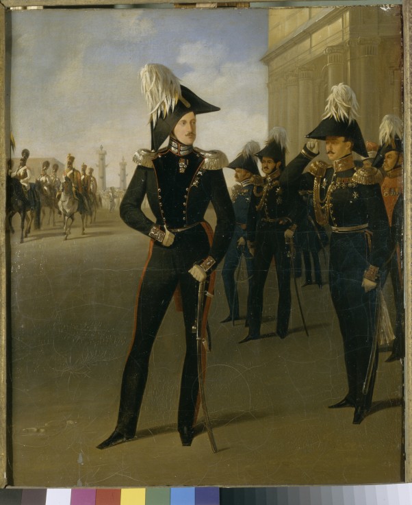 Emperor Nicholas I accepts the official report of the prince Lobanov-Rostovsky from Adolphe Ladurner