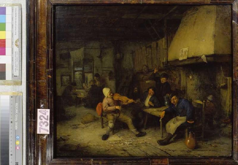 Violin player and drinking smallholders in a tavern from Adriaen Jansz van Ostade