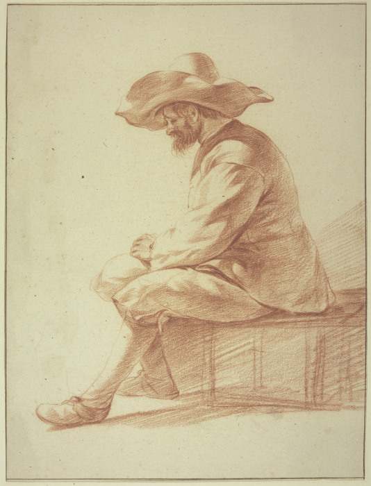 Sitzender Mann mit großem Hut nach links from Adriaen van de Velde