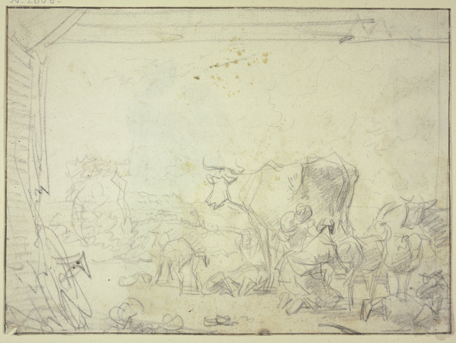 Zwei Frauen mit Melken von Schafen und einer Kuh beschäftigt from Adriaen van de Velde