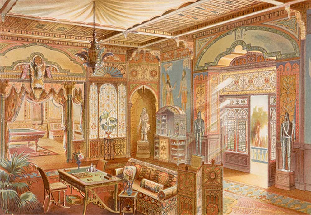 Games room in Assyrian style, illustration from La Decoration Interieure published c.1893-94 from Adrien Simoneton