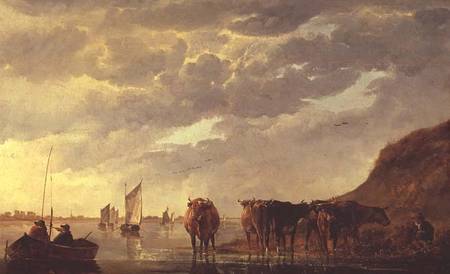 A herdsman with five cows by a river from Aelbert Cuyp