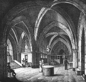 Interior view of the entrance room at the Conciergerie Prison; engraved by Alphonse Urruty (1800-70)