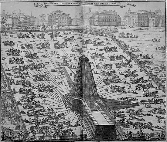 Erecting the Ancient Egyptian Obelisk in St. Peter''s Square, Rome; engraved by Niccola Zabag from (after) liaItalian School