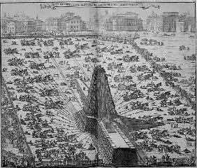 Erecting the Ancient Egyptian Obelisk in St. Peter''s Square, Rome; engraved by Niccola Zabag