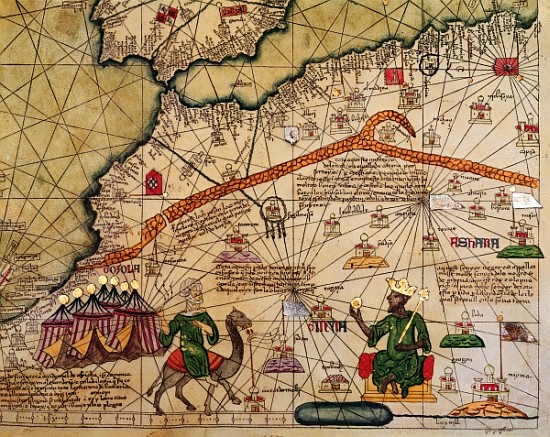 Detail of Copy of a Catalan Map of Europe and North Africa, presented to Charles V of France in 1381 from (after) Abraham Cresques