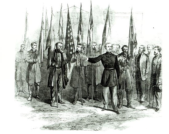 General Custer presenting captured Confederate flags in Washington on October 23rd 1864 from (after) Alfred R. Waud