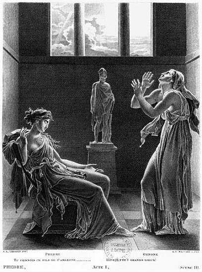 Phaedra and Oenone, illustration from Act I Scene 3 of ''Phedre'' Jean Racine (1639-99) ; engraved b from (after) Anne Louis Girodet de Roucy-Trioson