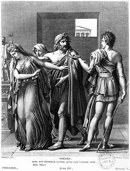 Phaedra, Theseus and Hippolytus, illustration from Act III Scene 5 of ''Phedre'' Jean Racine (1639-9 from (after) Anne Louis Girodet de Roucy-Trioson