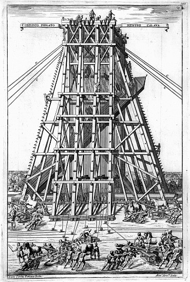 Erecting the Ancient Egyptian Obelisk in St. Peter''s Square, Rome; engraved by Alessandro Specchi from (after) Carlo Fontana