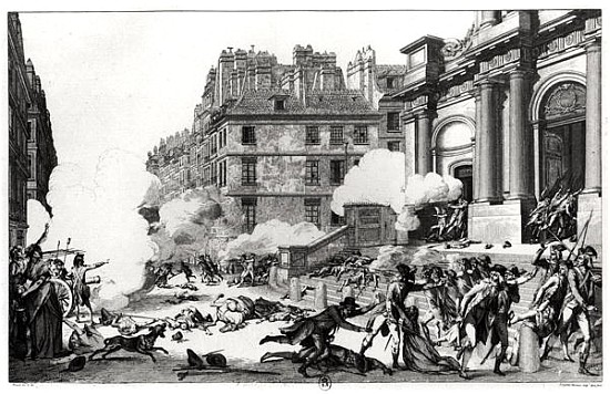 Day of 13 Vendemiaire an IV (5th October 1795), shoot-out before St. Roch church in Paris; engraved  from (after) Charles Monnet