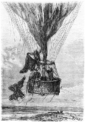 Three Men in a Gondola, illustration from ''Five Weeks in a Balloon'' Jules Verne (1828-1905)
