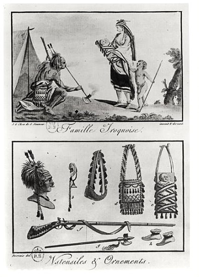 Iroquois family, arms and ornaments, from ''Tableaux cosmographiques de l''Amerique''; engraved by C from (after) Jacques Grasset de Saint-Sauveur