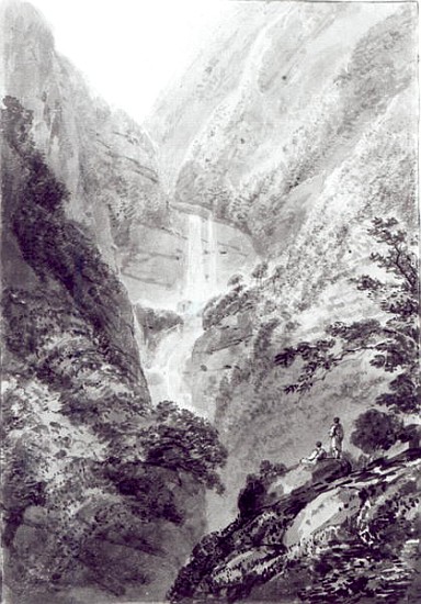 The Cascade of Minzapeezo, watercolour by Samuel Davies after an engraving, c.1800 from (after) James Basire