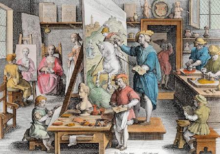 The Invention of Oil Paint, plate 15 from ''Nova Reperta'' (New Discoveries) ; engraved by Philip Ga