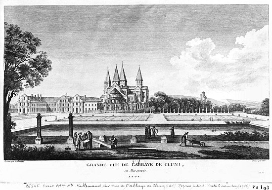 View of Cluny Abbey, from ''Voyage Pittoresque de la France'' ; engraved under direction of Francois from (after) Jean-Baptiste Lallemand