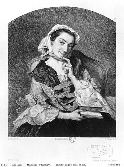 Louise Tardieu d''Esclavelles, known as Madame d''Epinay (1726-83) ; engraved by Henri Charles Antoi from Jean-Etienne Liotard (after)