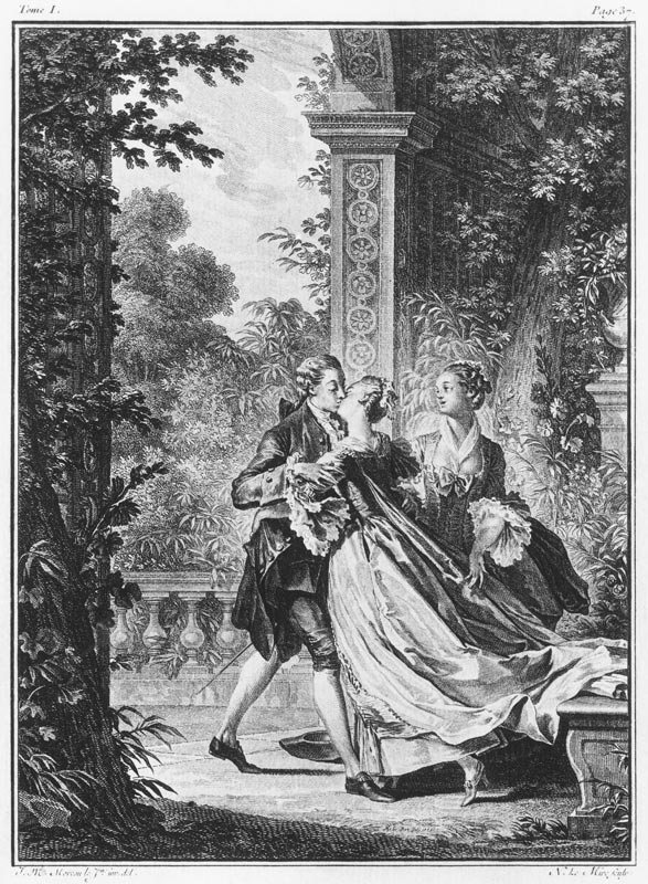 The first kiss of love, volume I, page 37, illustration from ''La Nouvelle Heloise'' Jean-Jacques Ro from (after) Jean Michel the Younger Moreau