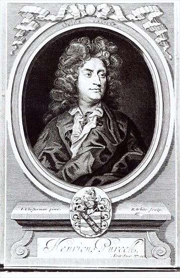 Portrait of Henry Purcell (1659-95), English composer; engraved by R. White from (after) Johann Closterman