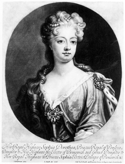 Sophia Dorothea, Queen of Prussia; engraved by John Smith from (after) Johann Leonhard Hirschmann